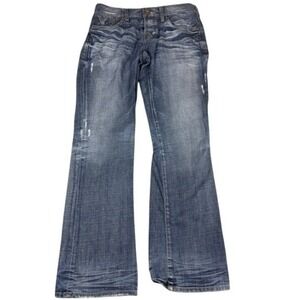 Guess Jeans Men 29 Falcon Slim Boot Medium Wash Distressed Whiskered Denim